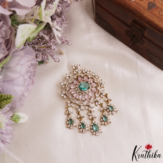 Classic Floral Motifs CZ Victorian Pendant Set PS302
