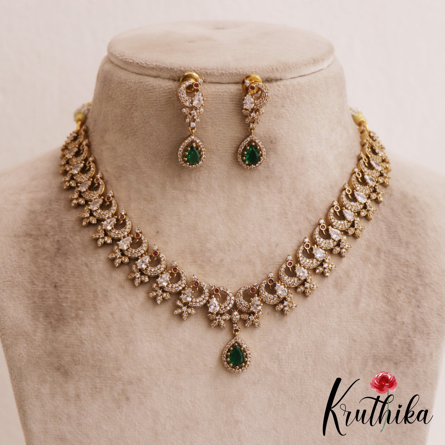 Dreamy Peacock AD Victorian Necklace NC2519 (Available In 5 Colours)