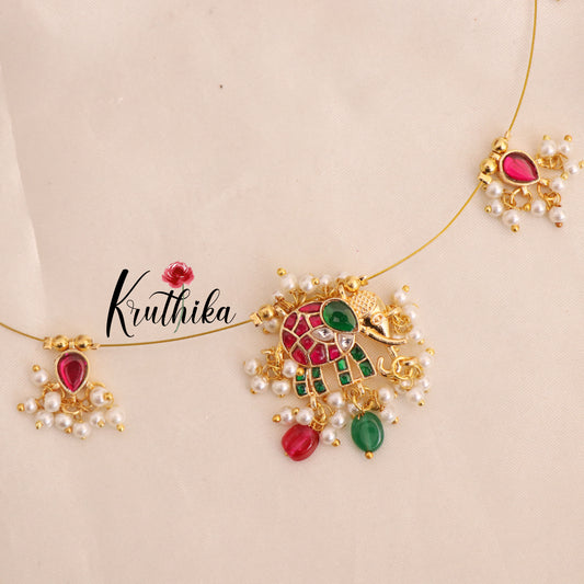 Beautifull jadau Pendent Elephant Invisible chain  NC1958