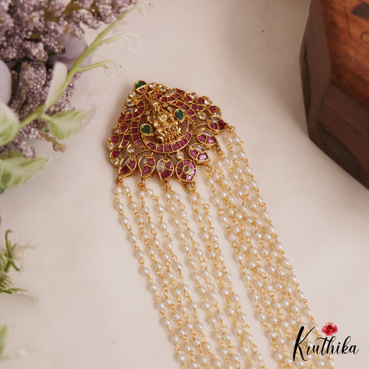 Sparkling Lakshmi Peacock Motifs Multi Pearl Strand Kemp Jada Billa With Green Bead Drops J381 (Available In 2 Colors)