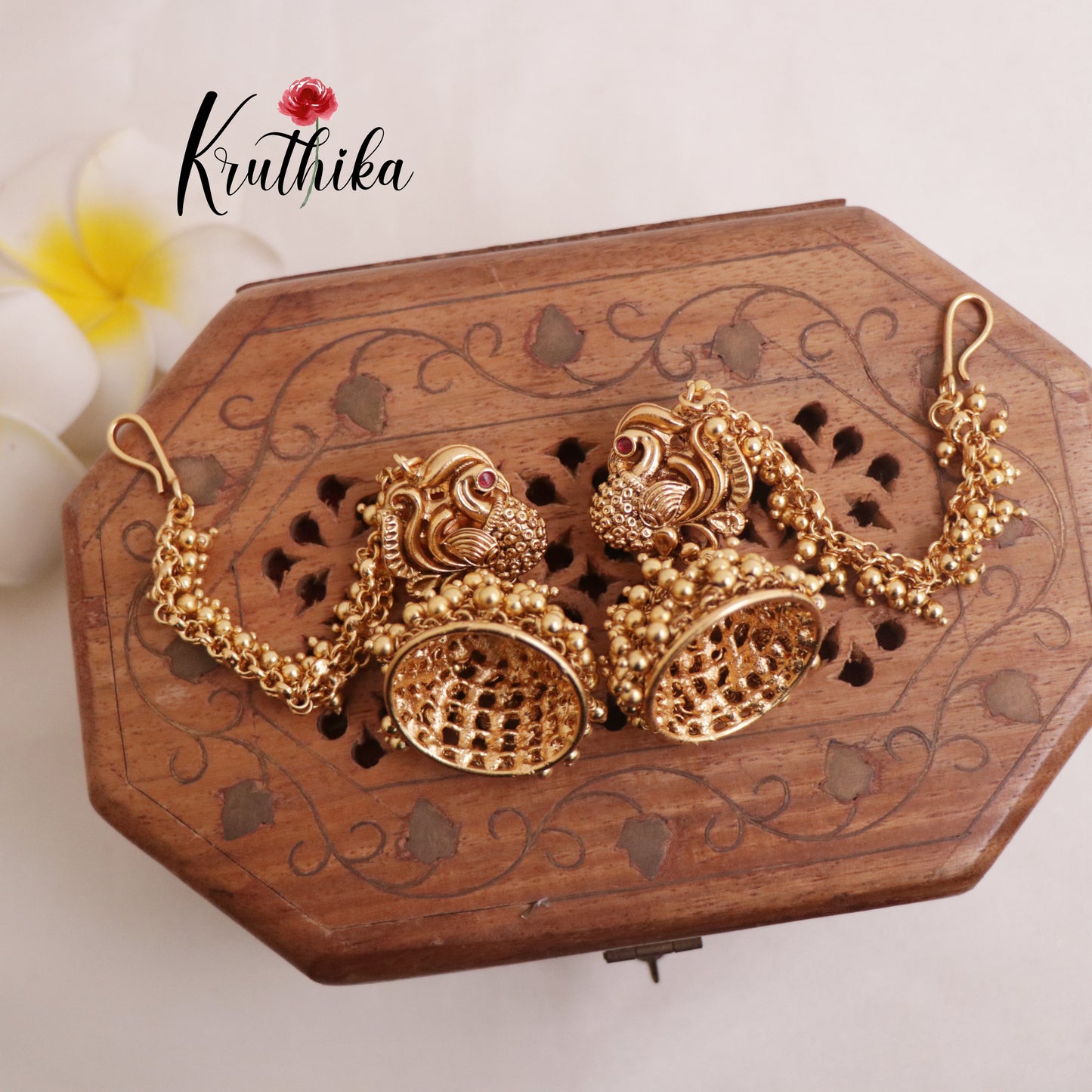 Premium Peacock Jhumkas with Earchains E499