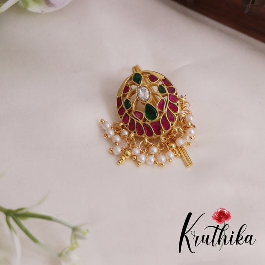 Beautiful Floral Kundan Jadau Jada Billa with Pearl Drops J233
