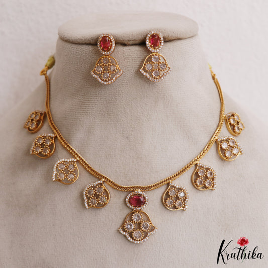 Sparkling Floral Motifs AD Victorian Necklace NC2965 (Available In 5 Colors)