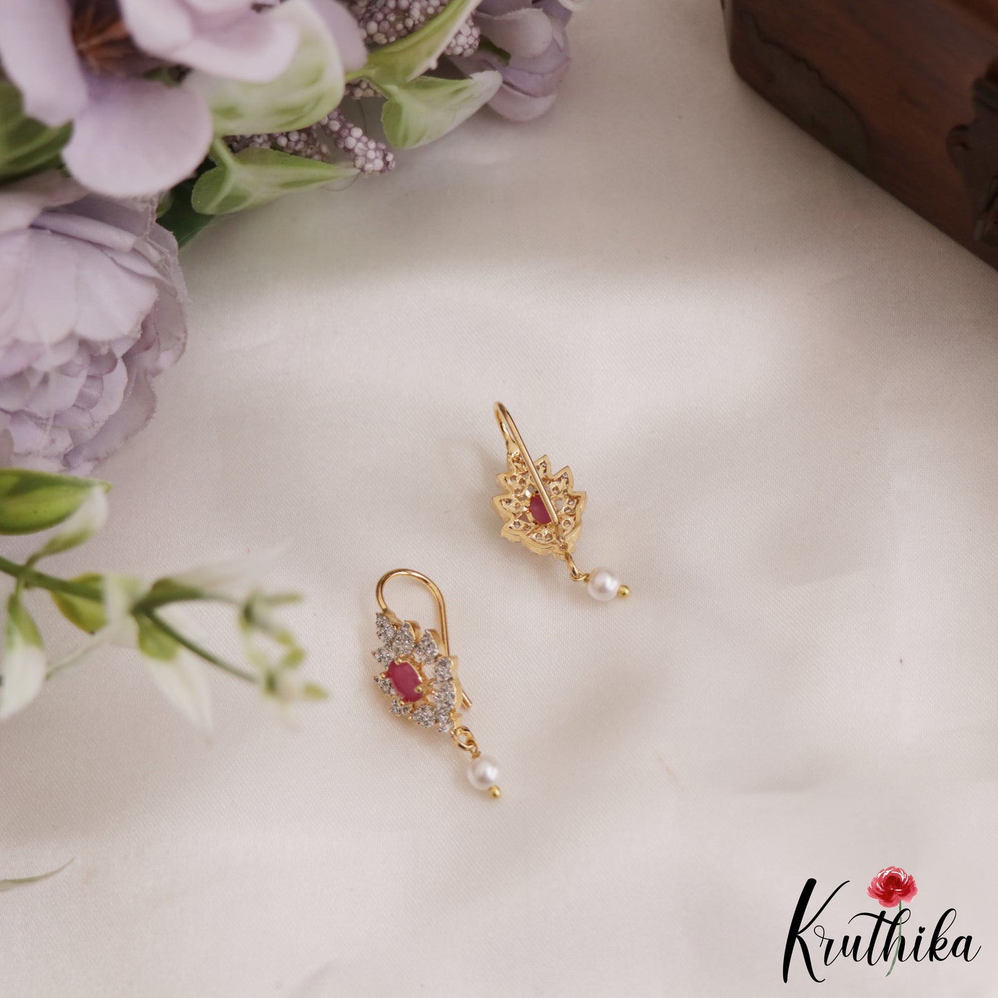 Trendy Floral Earcuffs | Upper Earrings | Bugadi Earrings With Pearl Drop E888 (Available in 3 Colours)