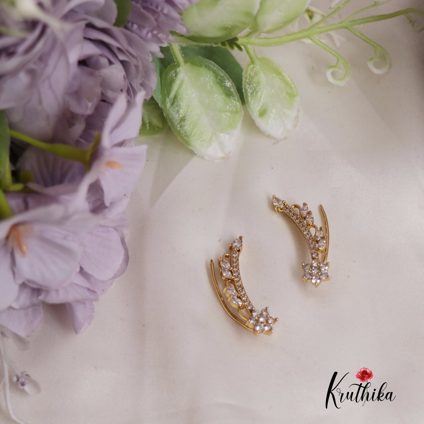 Premium AD Stone Floral Ear Climbers E778 (Available In 3 Colours)