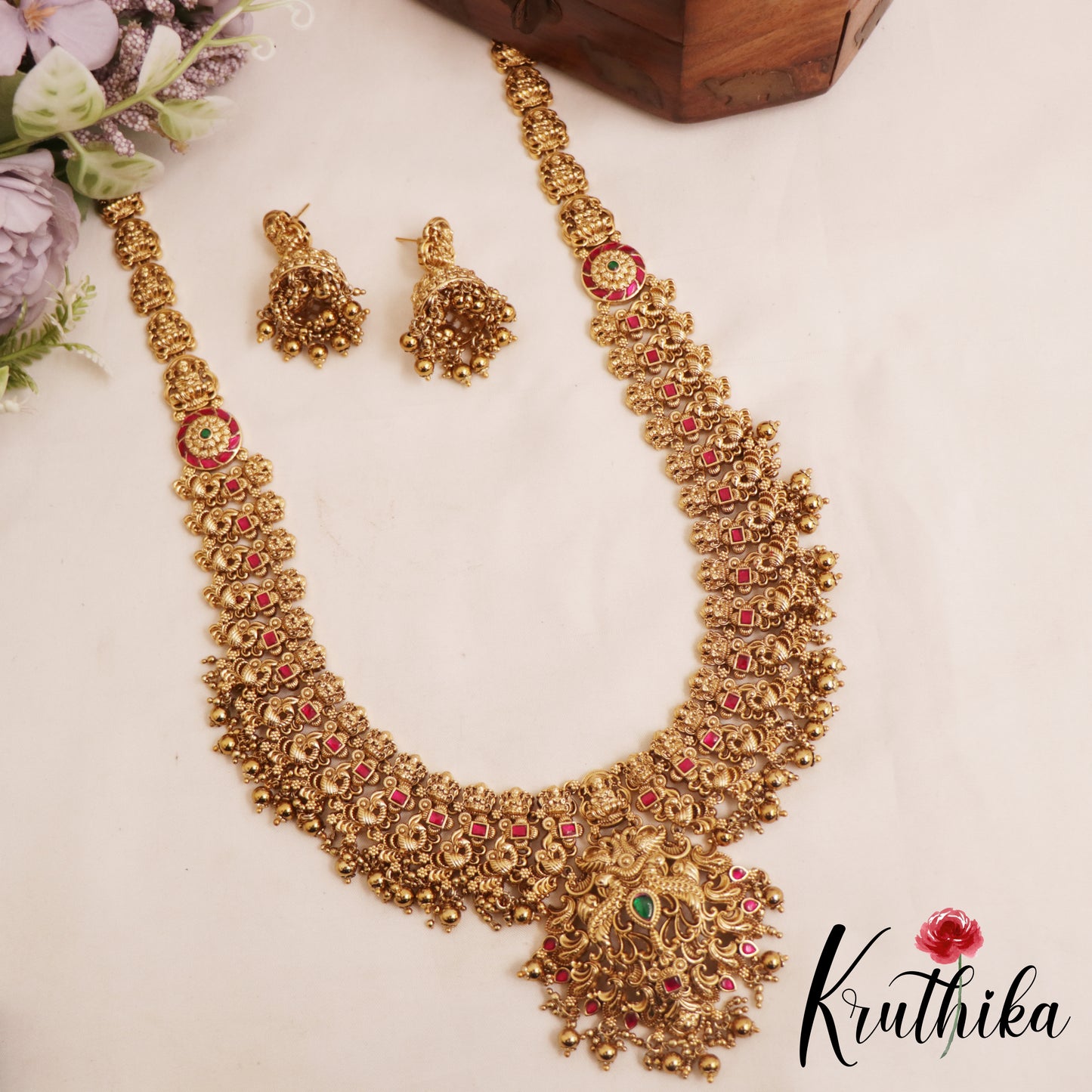 Premium Antique Nagas Lakshmi Peacock Motifs Jadau Haaram LH2097