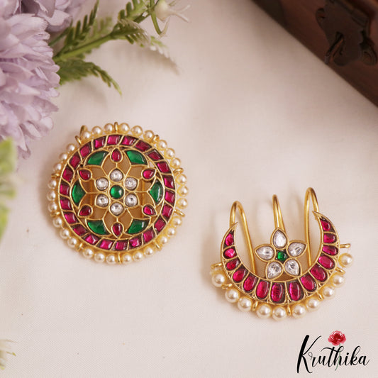 Stunning Floral Motifs Chandra Surya Jadau Hair Ornaments J378