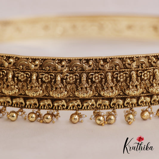 Traditional Antique Lakshmi Peacock Hip Belt With Bead And Pearl Drops V321 (Available In 2 Colors)