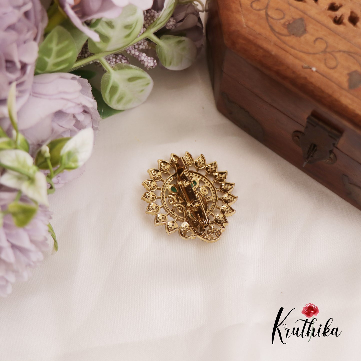 Classic CZ Peacock Leaf Motifs Saree Pin SP46 (Available In 2 Colors)