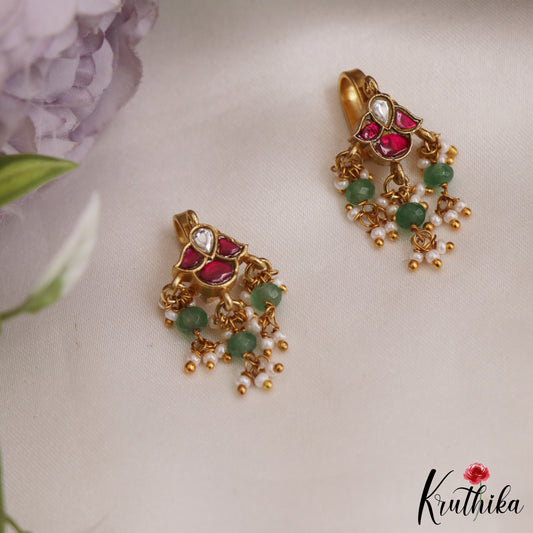 Beautiful Kemp Teardrop Earcuffs | Upper Earrings | Bugadi Earrings With Pearl And Bead Drops E872