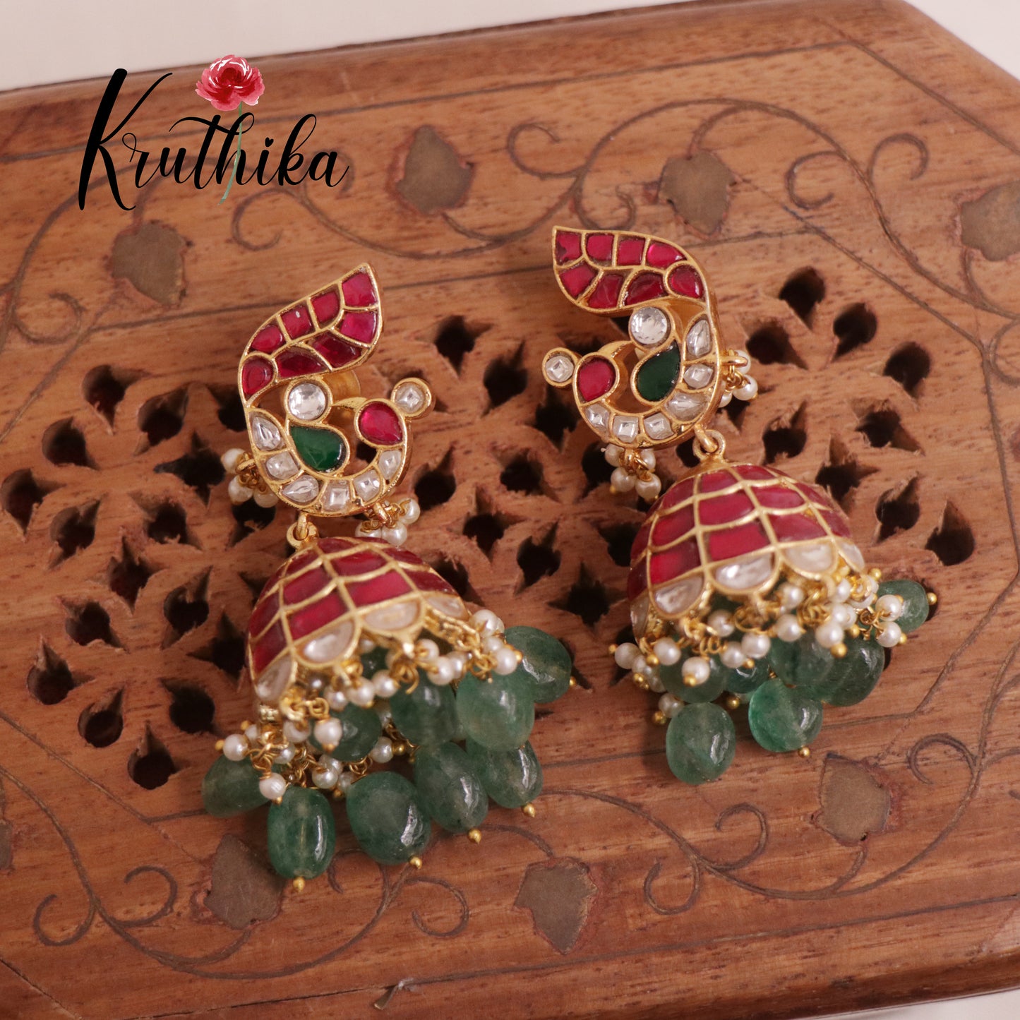 Elegant Peacock Jadau Jhumkas E498
