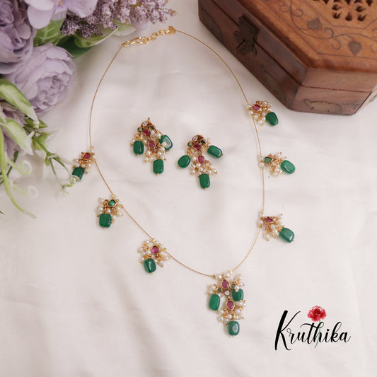 Trendy Kemp Invisible Chain with Green Beads Drops NC2310
