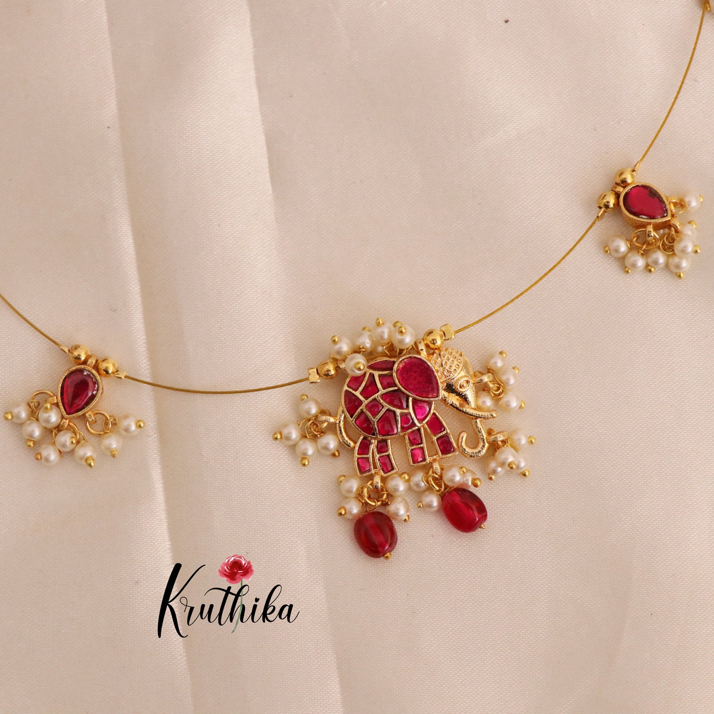 Beautifull jadau Pendent Elephant Invisible chain  NC1958
