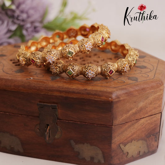 Beautiful Antique AD Floral Bangles B379 (Set Of 2)