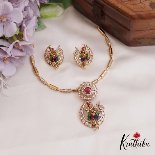 Elegant Hasli Necklace With Lord Krishna Motifs Pendant NC2696