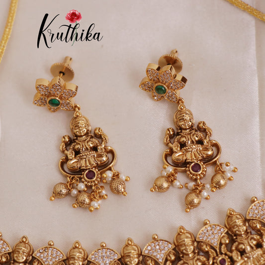 Premium Lakshmi peacock choker with golden beads NC1955