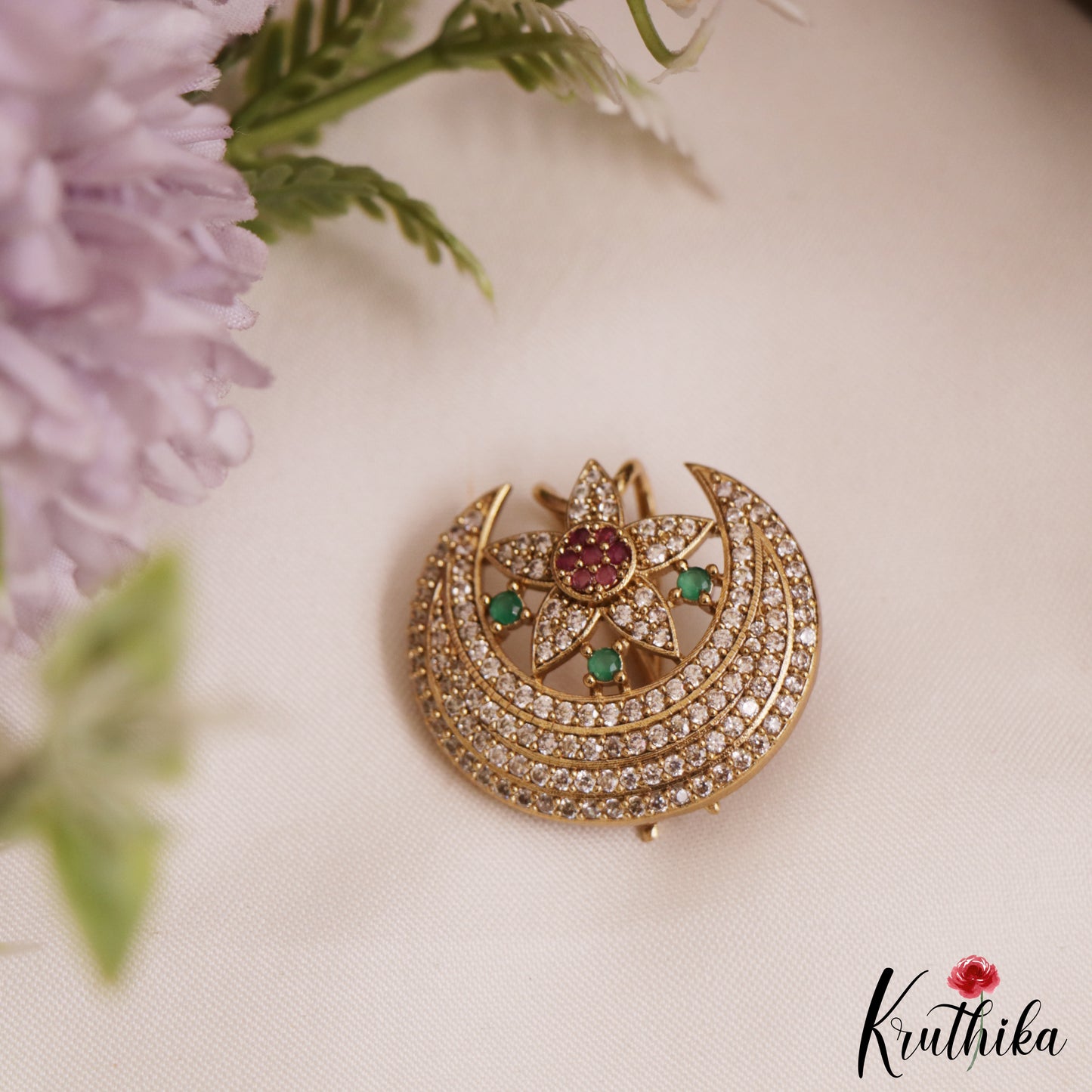 Sparkling Floral Motifs Chandra Surya AD Hair Ornaments J376
