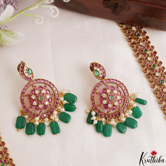 Stunning Peacock Floral Motifs Kemp Haaram With Green Bead Drops LH2189