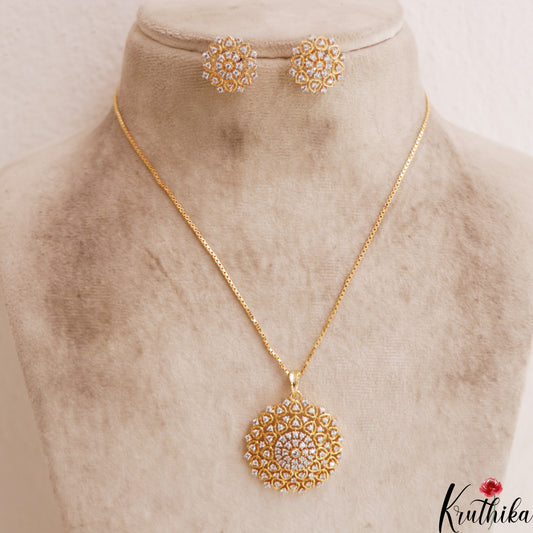 Beautiful AD Floral Motifs Gold-Tone Chain Pendant Set NC2933