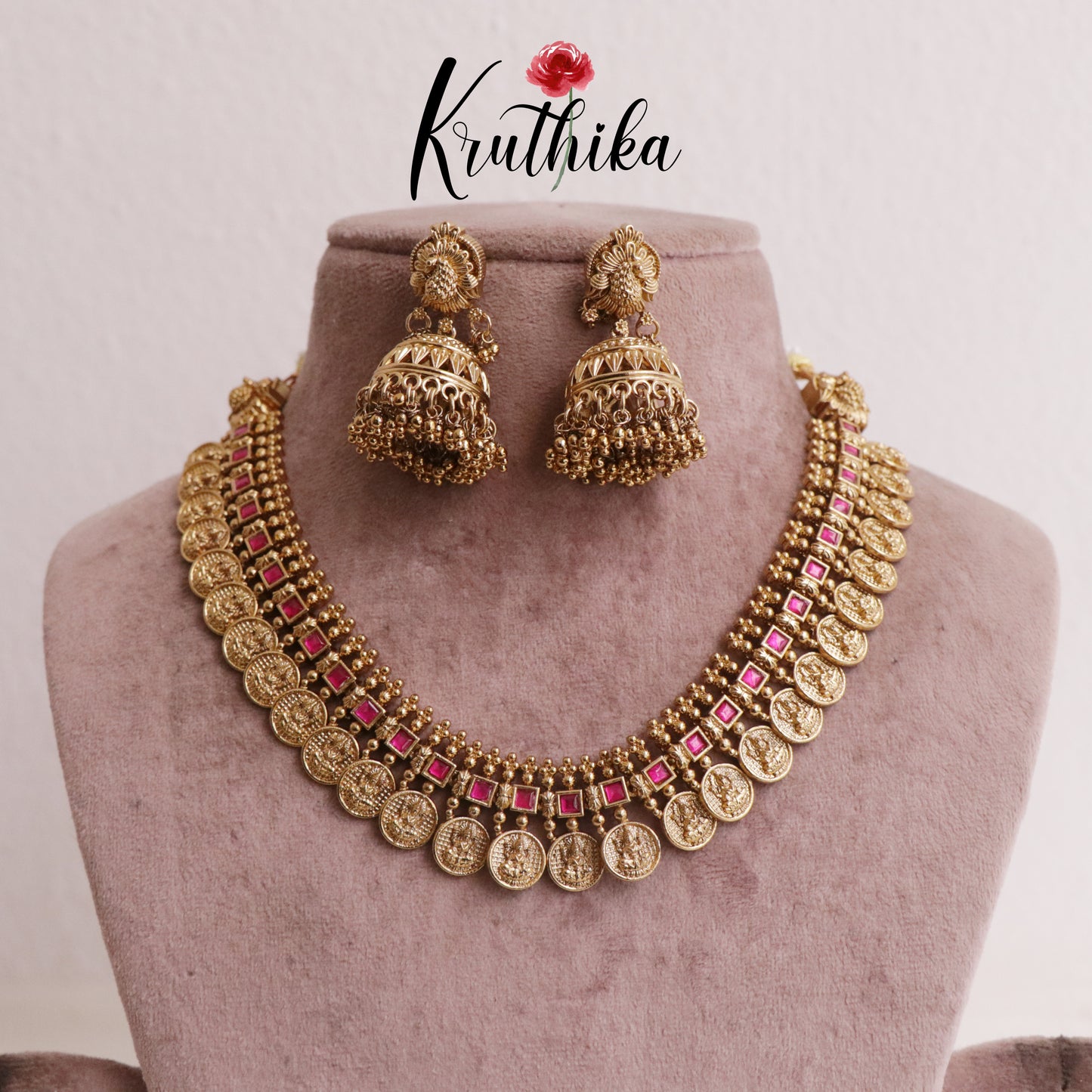 Premium Lakshmi Jadau Coin/Bottu Necklace NC2010 (Available in 4 Colours)