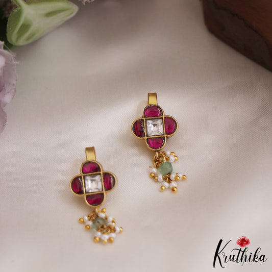 Simple Kemp Earcuffs | Upper Earrings | Bugadi Earrings With Pearl And Bead Drops E867