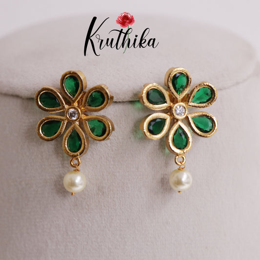 Beautiful Floral Ear Studs Pearl Drop E705 (Available in 5 Colours)