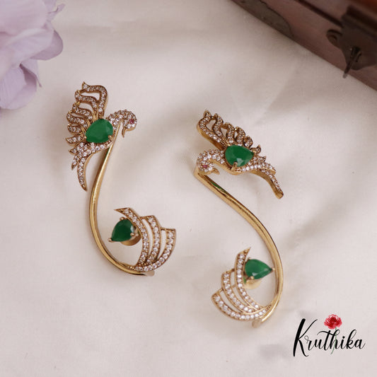 Gorgeous CZ Sparkling Victorian Peacock Ear cuff E677 (Available in 4 Colors)