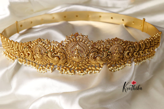 Premium Lakshmi devi peacock pearl drops vaddanam V133