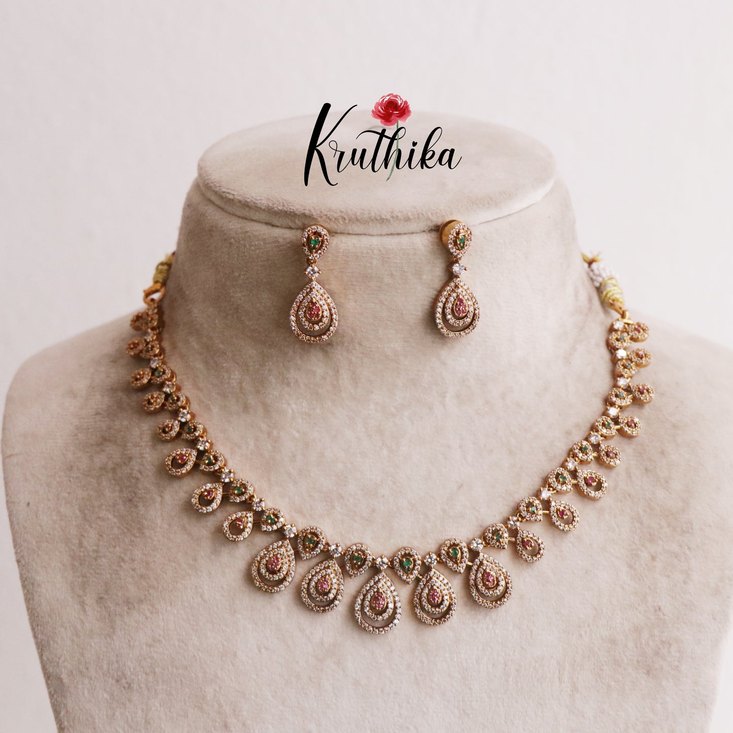 Trendy Multi Stone Drop Pendants Necklace Set NC2060