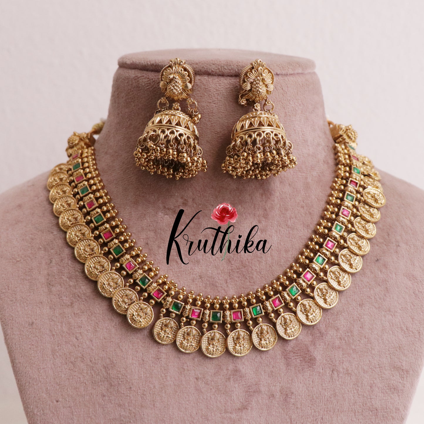 Premium Lakshmi Jadau Coin/Bottu Necklace NC2010 (Available in 4 Colours)
