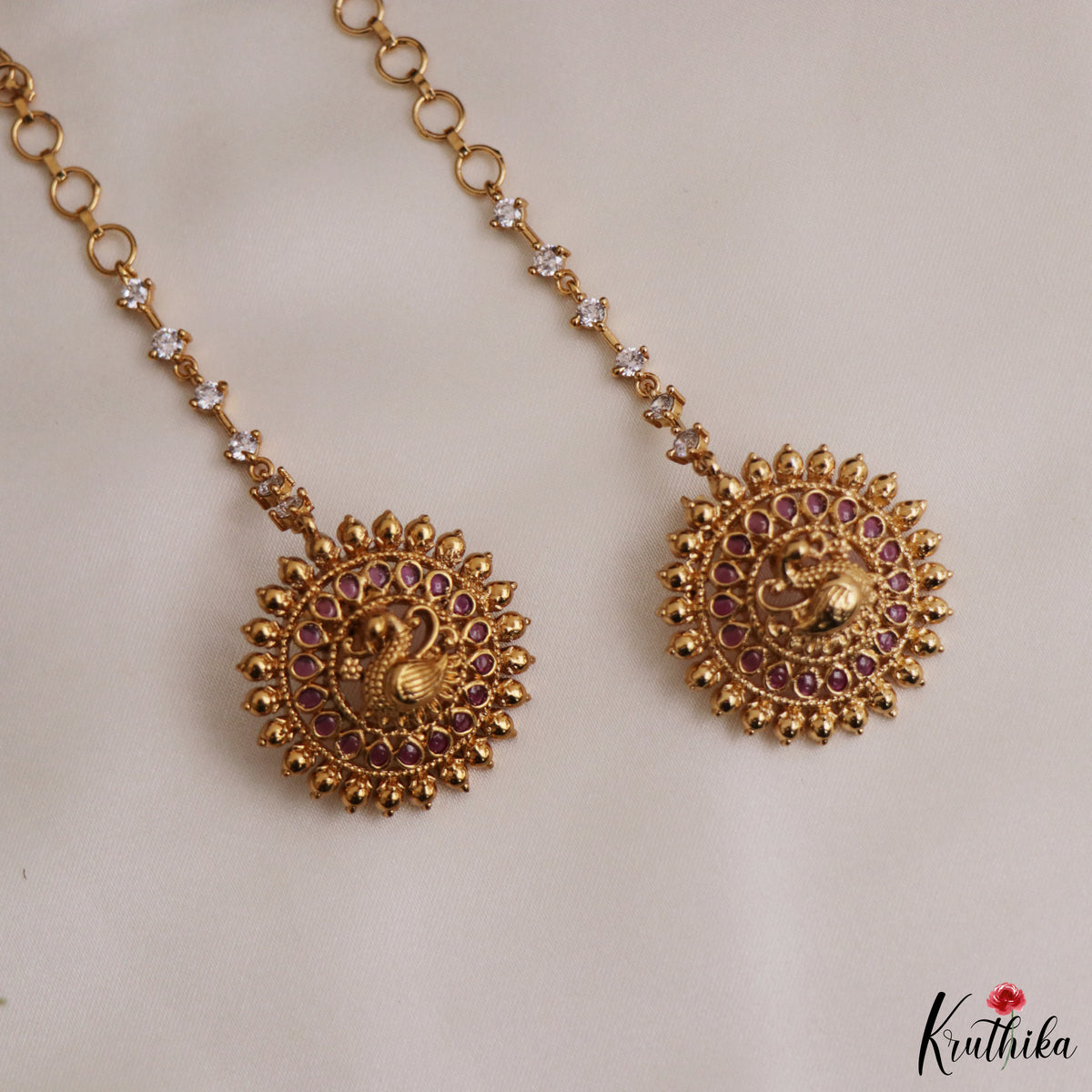 Pretty Peacock Kemp Studs with AD Earchains E1235