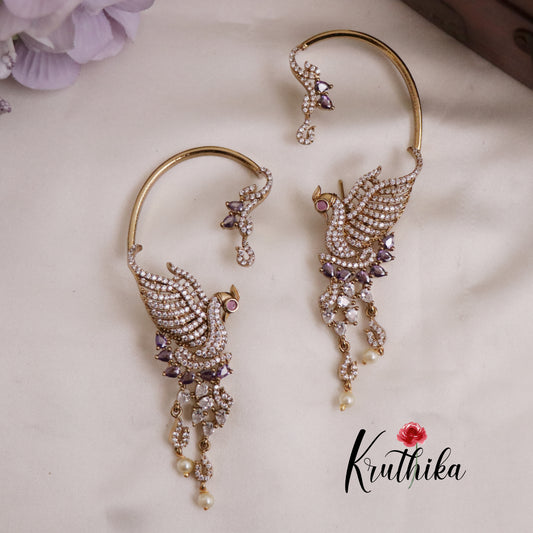 Simple Trendy CZ Sparkling Victorian Peacock Earcuff E676 (Available in 3 Colors)