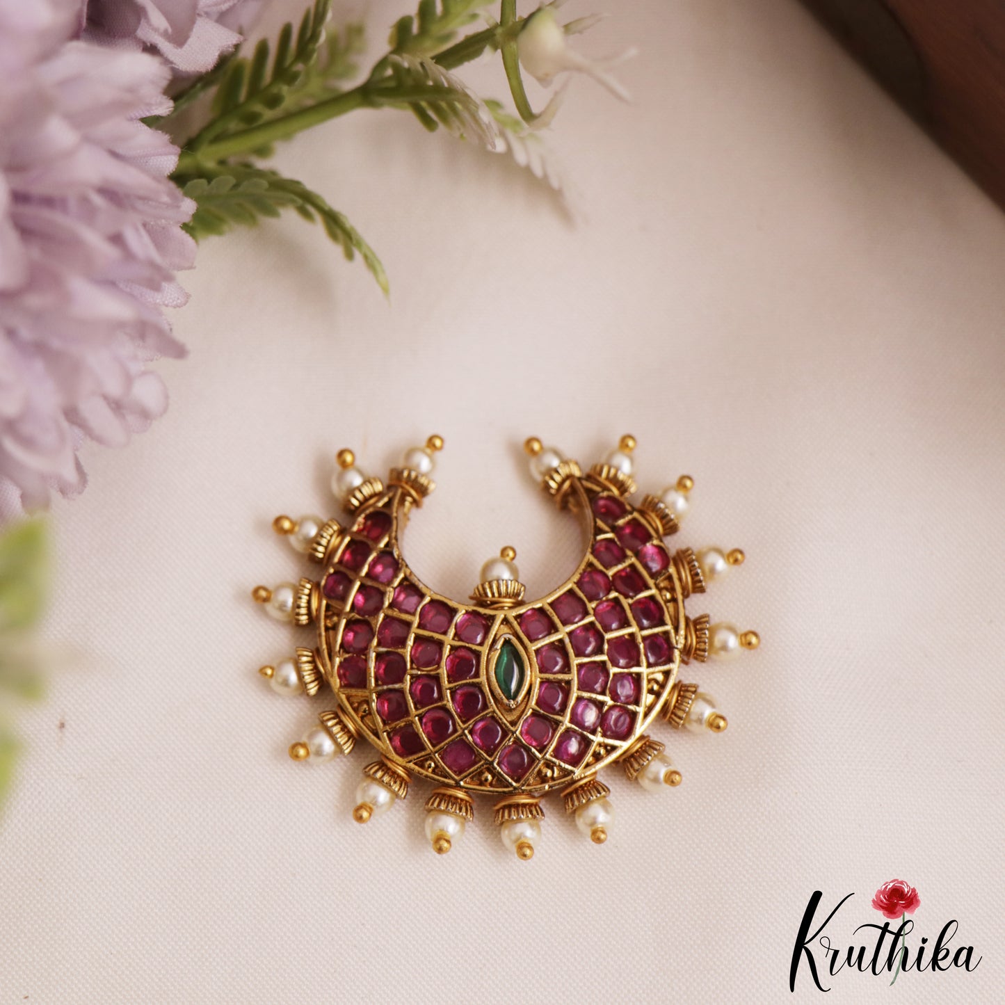 Traditional Antique Floral Motifs Chandra Surya Jadau Hair Ornaments J372