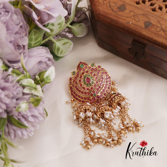 Gorgeous Teardrop Peacock Motifs Jhumka Jadau Jada Billa With Rice Pearl Drops J321