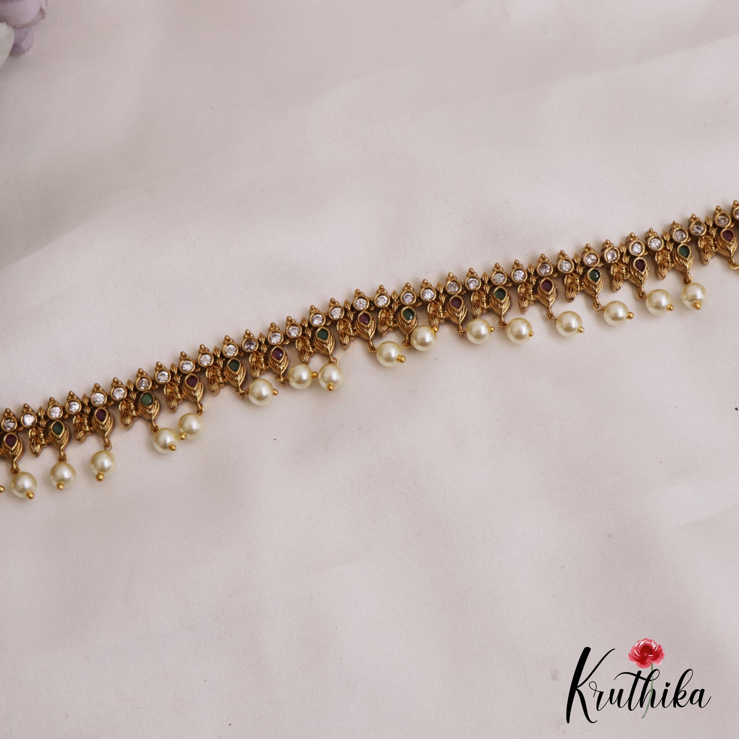 Classic Teardrop Motifs Hip Chain With Pearl Drops V344