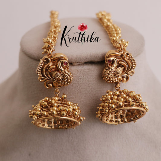 Premium Peacock Jhumkas with Earchains E499