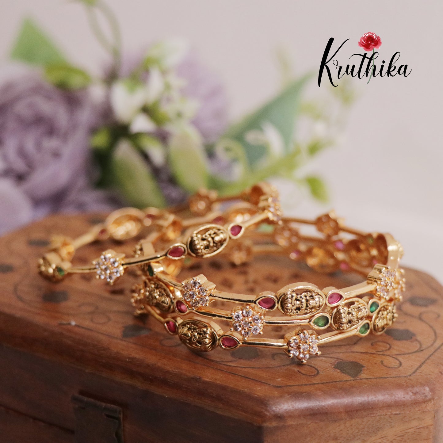 Beautiful Temple Lakshmi Multi Stone Bangles B248 (Set of 4 Bangles)
