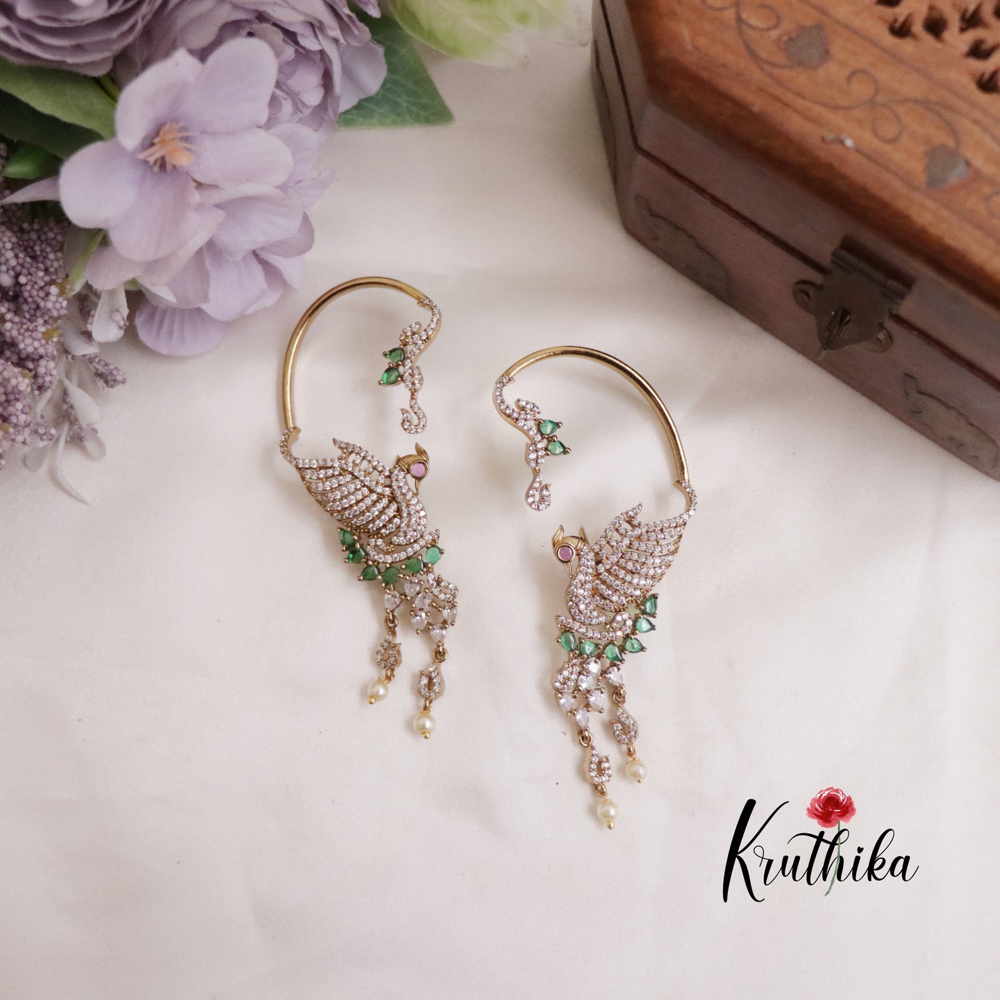 Simple Trendy CZ Sparkling Victorian Peacock Earcuff E676 (Available in 3 Colors)