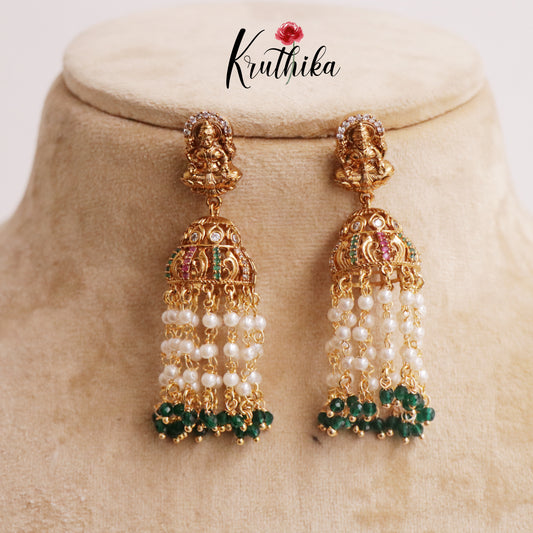 Trendy CZ Lakshmi Jhumka with Pearl Drops E634 (Available in 2 Colors)