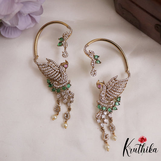 Simple Trendy CZ Sparkling Victorian Peacock Earcuff E676 (Available in 3 Colors)