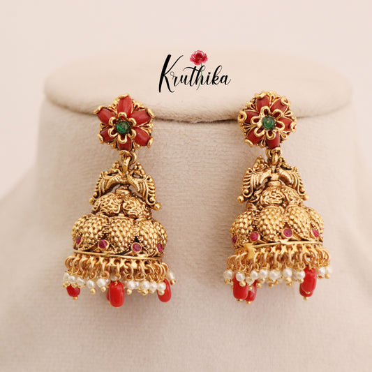 Beautiful Coral Peacock Jhumkas E452