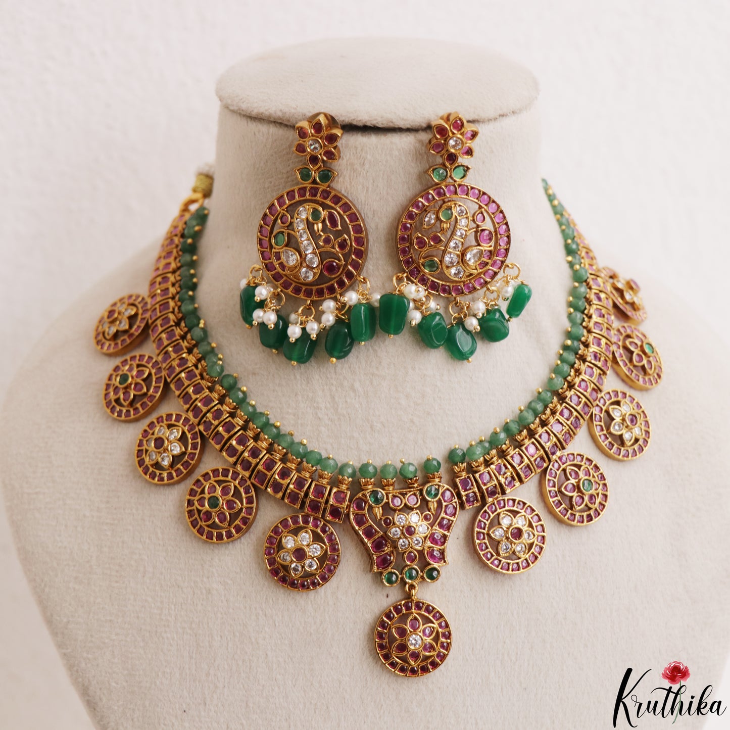 Premium Peacock Floral Motifs Kemp Choker NC3194
