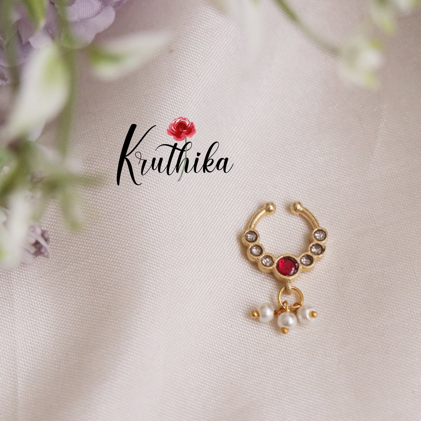 Simple Jadau Septum Nose Ring- No Piercing Required N31 (Available in 5 Colours)