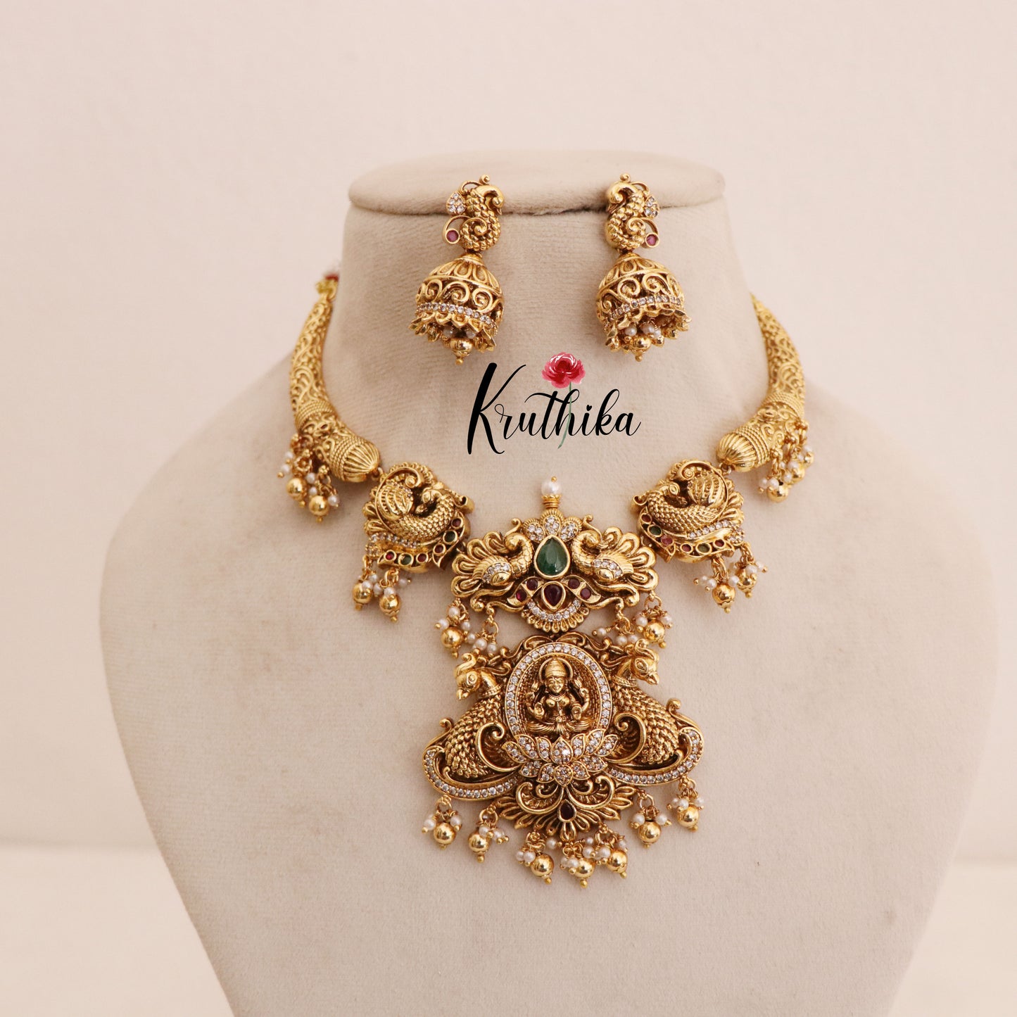 Lakshmi Devi peacock pipe necklace set NC808