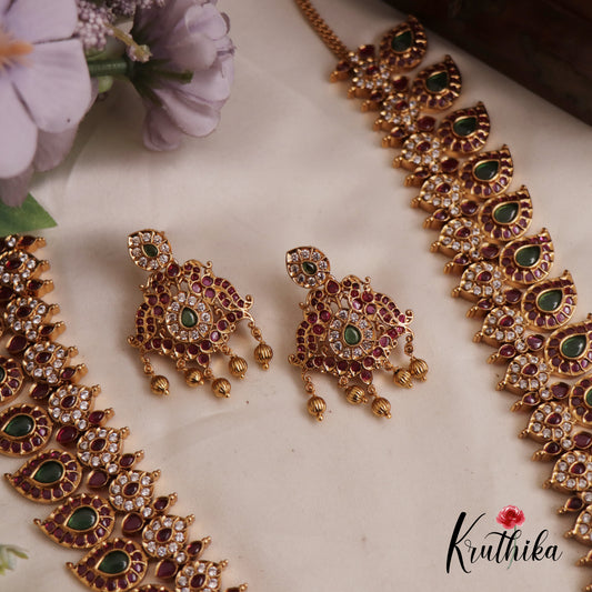 Premium Mango Peacock Kemp Haaram With Golden Drops LH2020