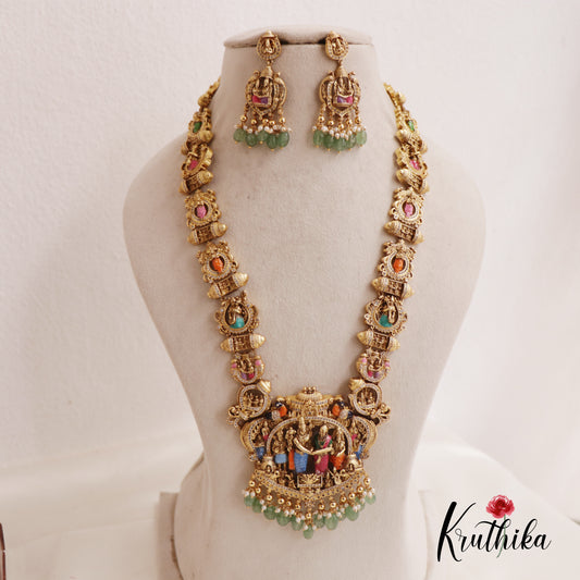 Traditional Antique Nagas Deity Motifs Haaram With Bead And Pearl Drops LH2019