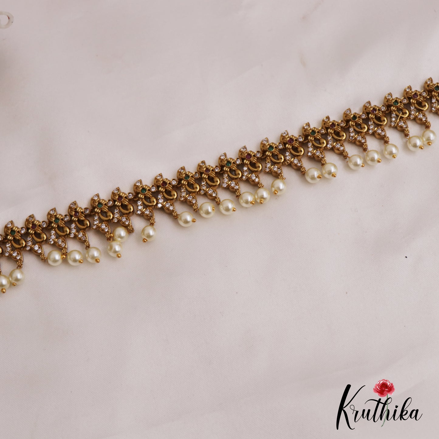 Beautiful Floral Motifs Hip Chain With Pearl Drops V341