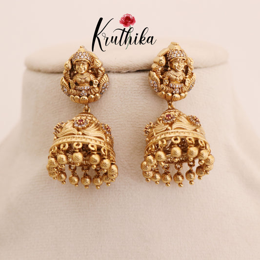 Premium Temple Jhumkas with golden bead drops E490