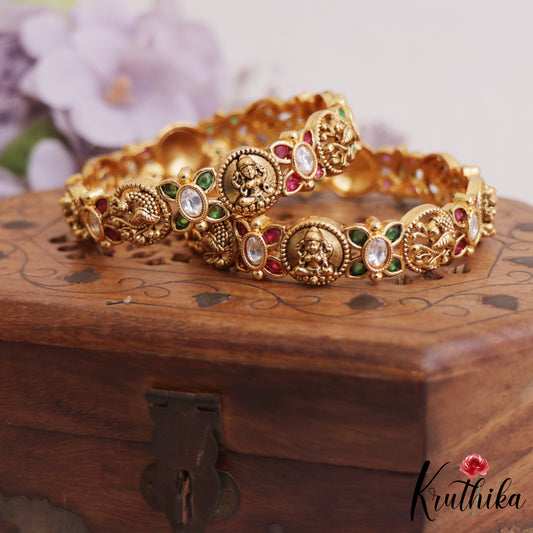 Beautiful Antique Lakshmi Floral Motifs Bangles B466 (Set 2 Bangles)