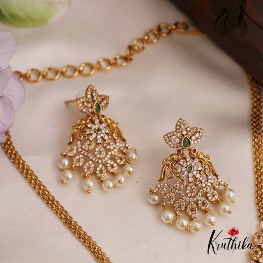 Pretty AD Mango Floral Motifs Necklace With Pearl Drops NC2733